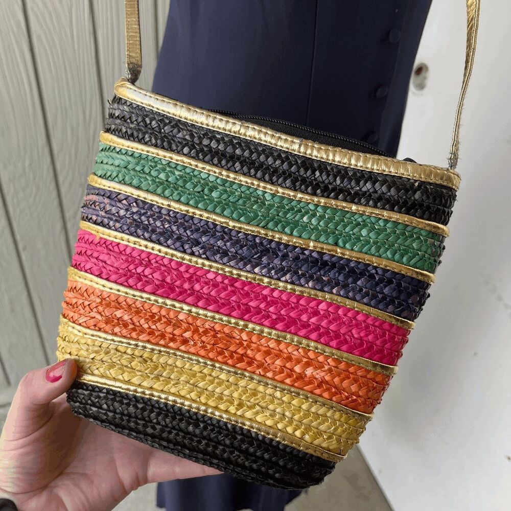 Colorful Striped Woven Crossbody Bag - Multicolor